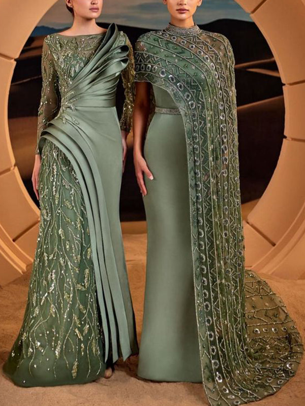 Round Neck Sequined Long Sleeves Maxi Dress