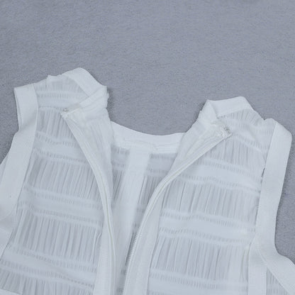 loveedsTM-Hollow Fringe White Sleeveless One-piece Dress Summer Party Gathering Dresses