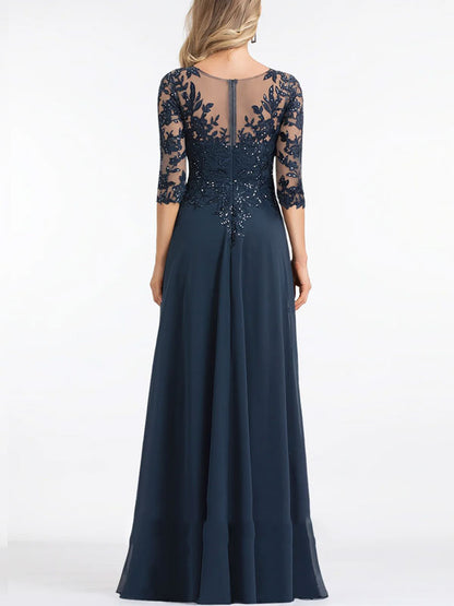 A-line V-Neck Floor-Length Lace Evening Dress