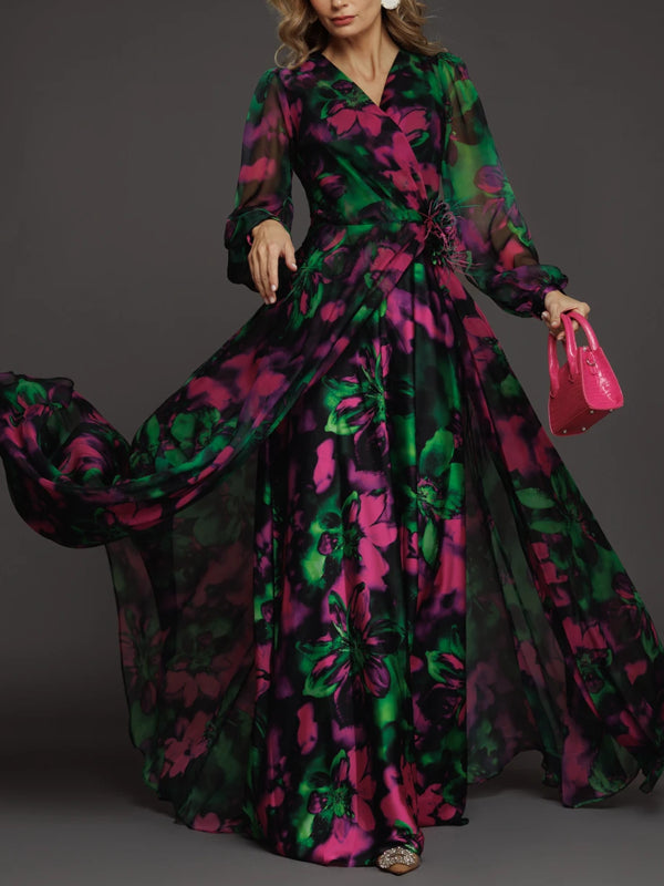 Temperament Floral Elegant Chiffon Ladies Dress