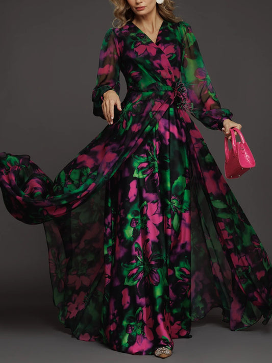 Temperament Floral Elegant Chiffon Ladies Dress