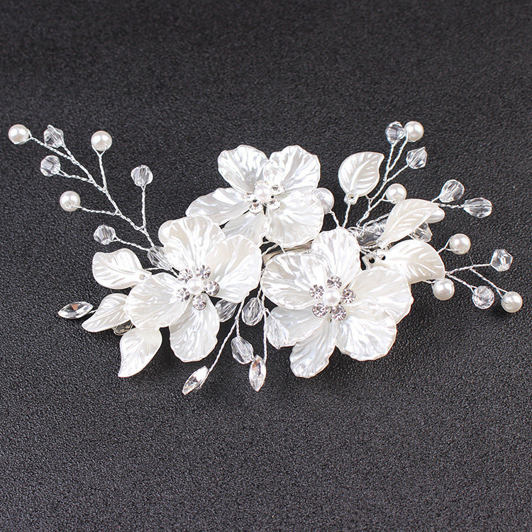 White Shell Petal Handmade Pearl Crystal Hair Clip