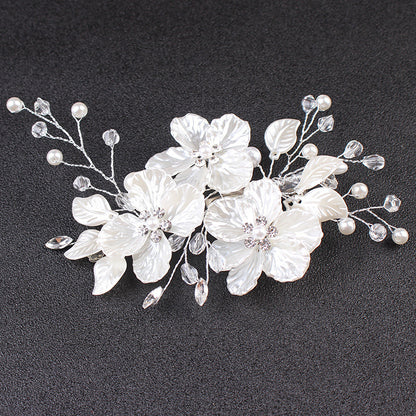 White Shell Petal Handmade Pearl Crystal Hair Clip
