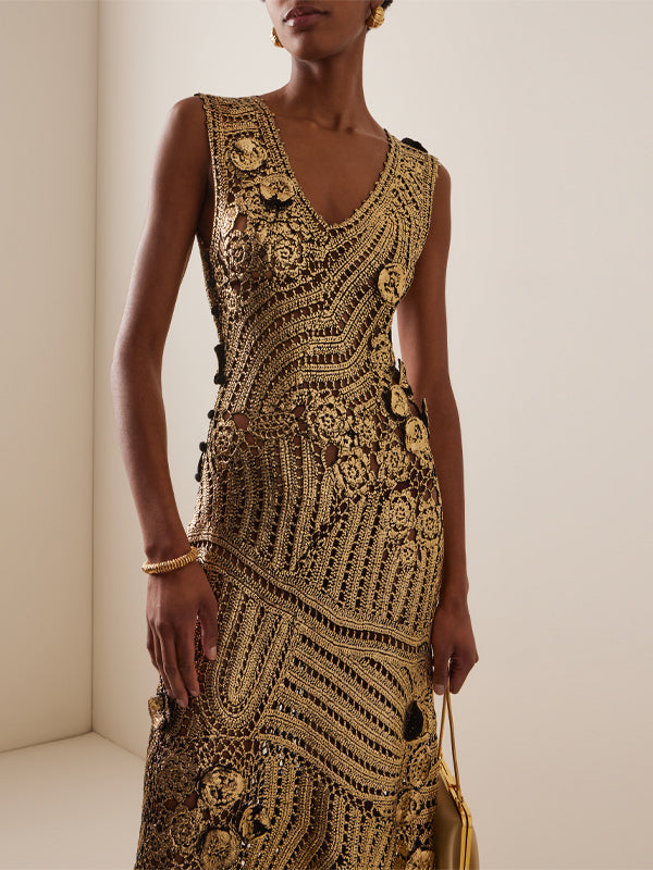 V-neck Sleeveless Knit Maxi Dress