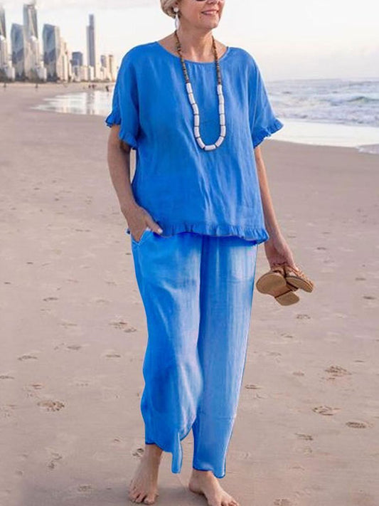 Cozy Pullover Cotton Linen Women's Suit