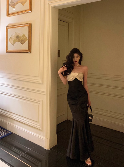 Elegant Mermaid Sweetheart Black Satin 23rd Birthday Dress Party Gown Birthday Outfits Birthday Dress Ideas For Women DP1488