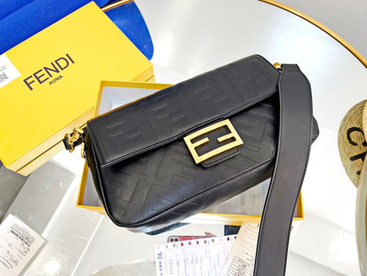 FENDI  Nappa FF 1974 Embossed Mini Baguette Black Sold Out