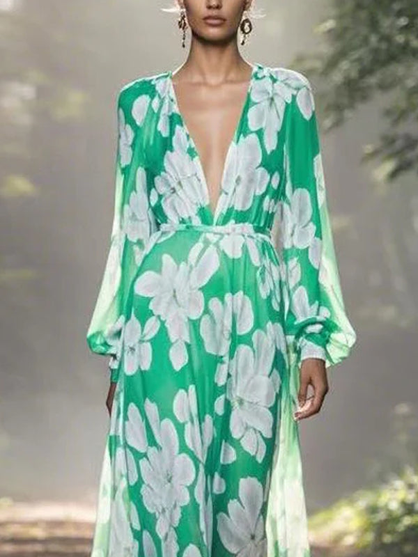 Fresh And Elegant Chiffon Print Women's Dress