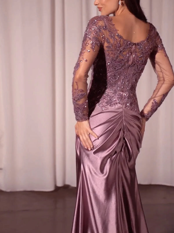 Round Neck Mesh Sequin Solid Color Maxi Dress