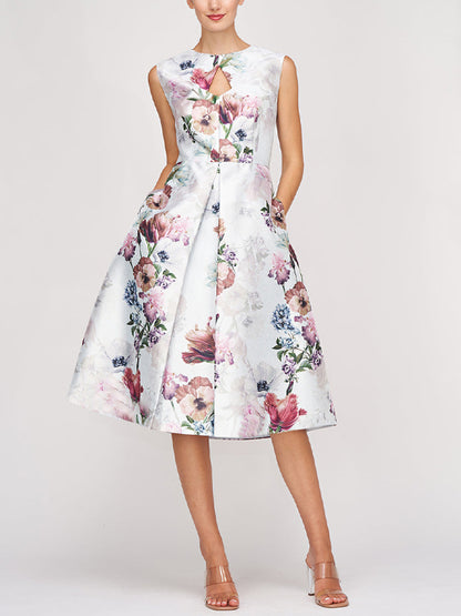 Crew Neck Sleeveless Printed Midi Dress