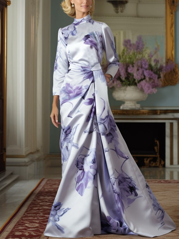 Ruffled Elegant Satin Print Wedding Dress