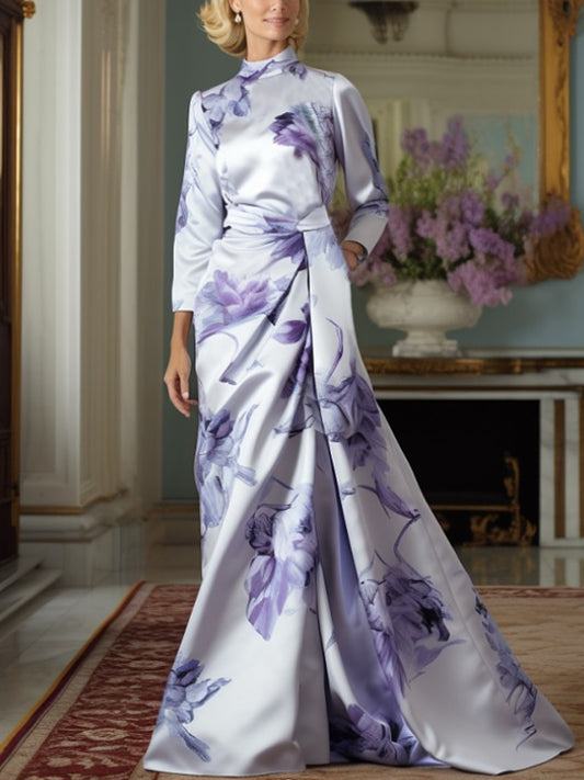 Ruffled Elegant Satin Print Wedding Dress