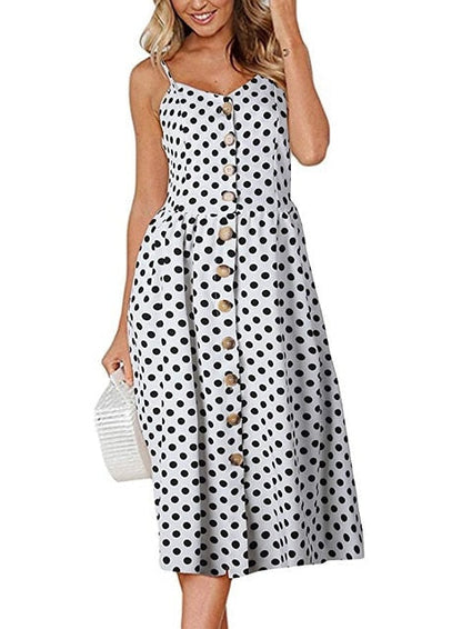 loveedsTM- Boho Sexy Floral Dress Summer Vintage Casual Sundress Female Beach Dress Midi Button Backless Polka Dot Striped Women Dress