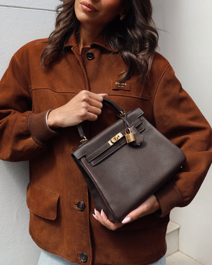 *SUPER RARE* Hermès Kelly Bag 25cm Retourne in Ebene Barenia Faubourg Leather with Gold Hardware