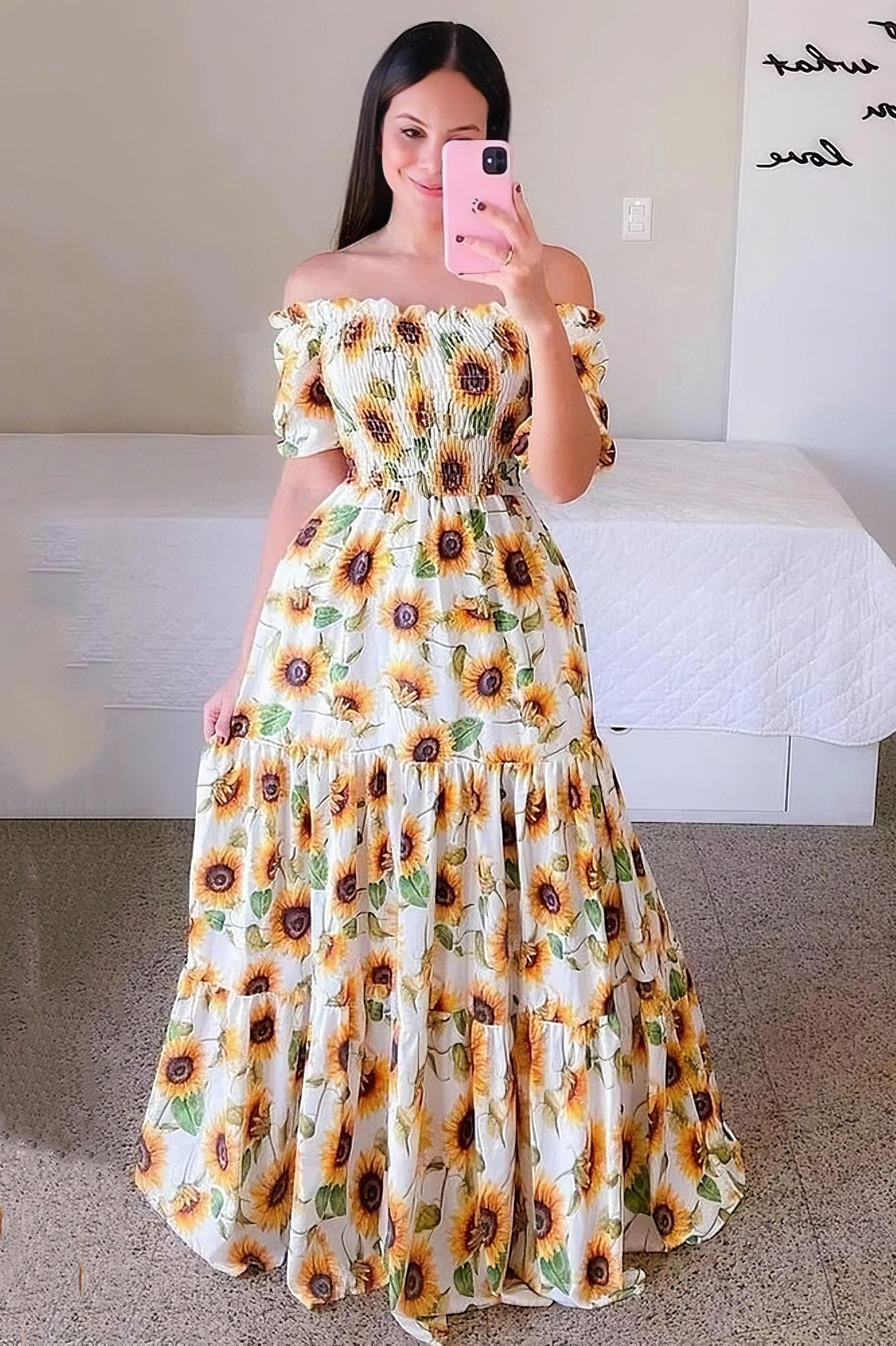 loveedsTM-One-shoulder floral off-shoulder long printed dress