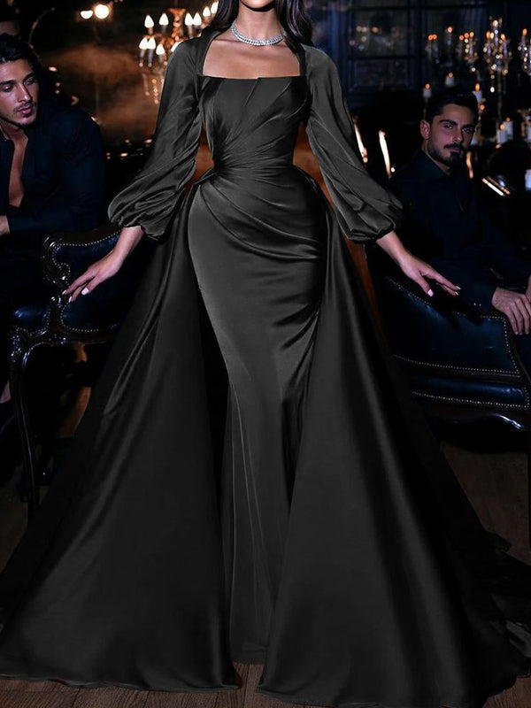 Square Collar Satin Elegant Women's Gown