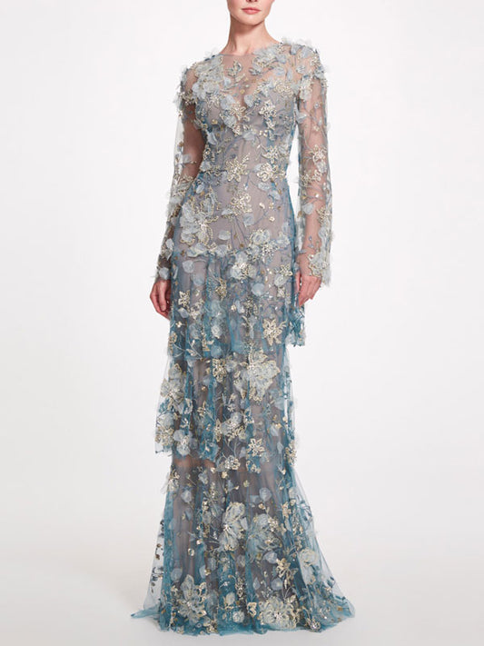 Floral Long Sleeve Gown