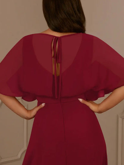 A-Line V-Neck Pleated Chiffon Dress