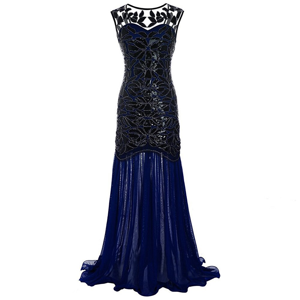 loveedsTM-Vestidos Vintage Mujer Sequins Beading Long Evening Dresses Formal Round Neck Lace Long Sexy Women Party Special Occasion