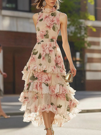 Layered Floral Chiffon Women's Dress