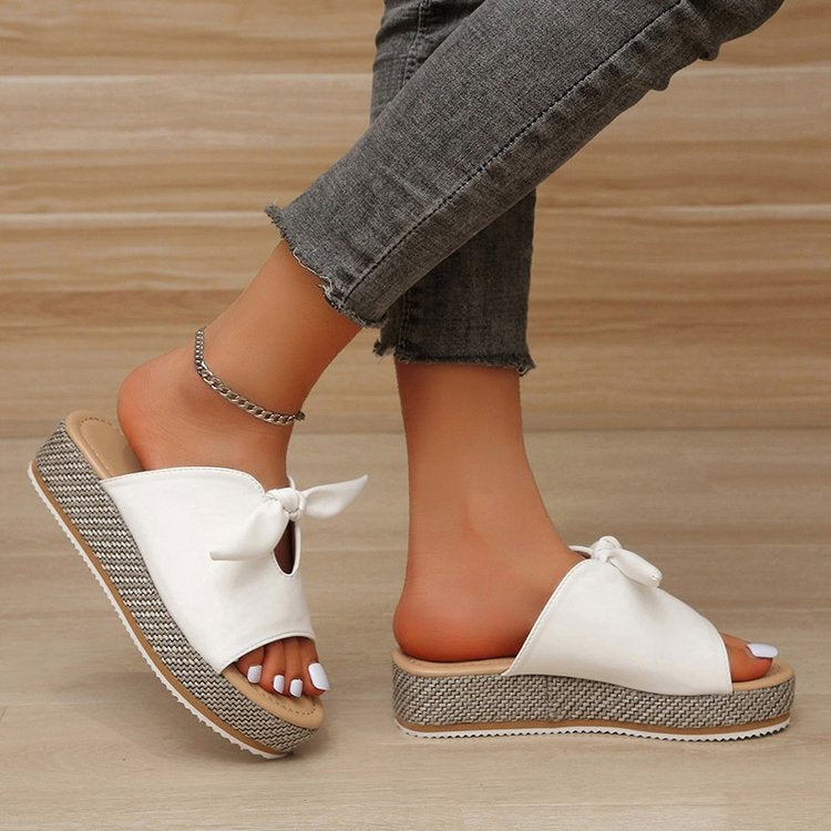 women's platform bow sandals slippers