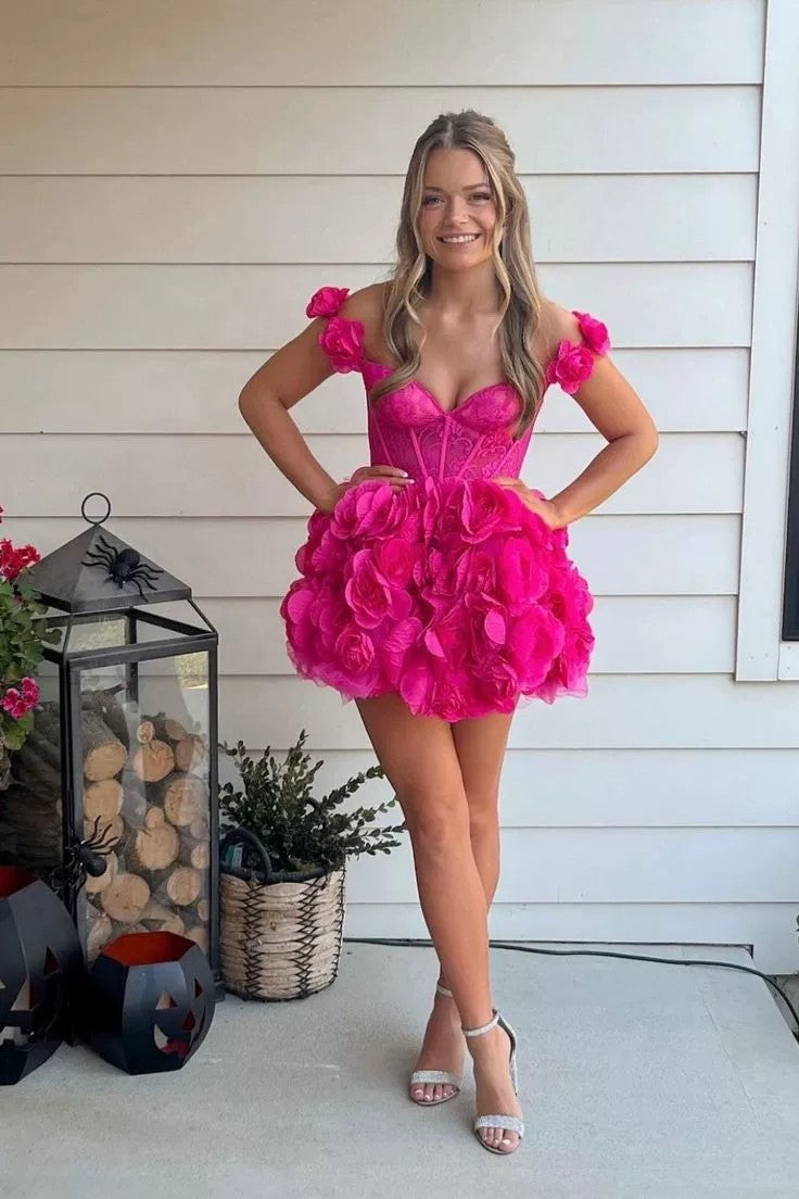 loveedsTM-Pink short flower tube top dress-vx