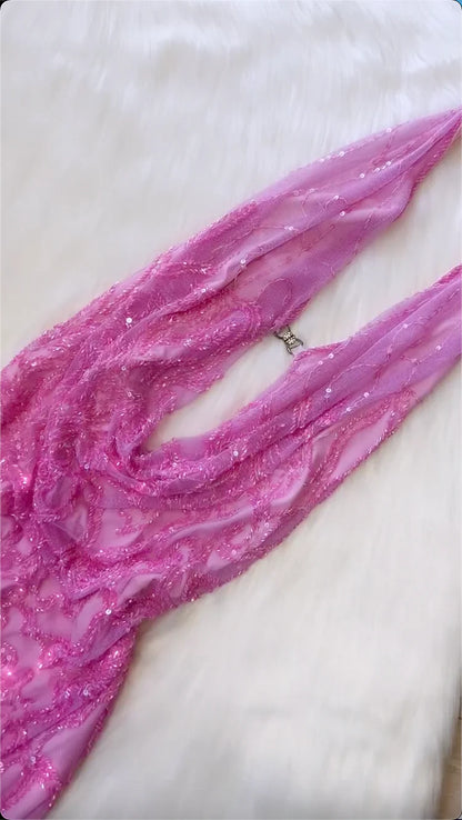 Pink Gorgeous Shiny Exquisite Strap Long Fashion Chiffon Ball Gown Evening Dress Party Dress gh3263