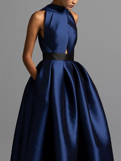 Halter Neck Temperament Satin Ladies Dress