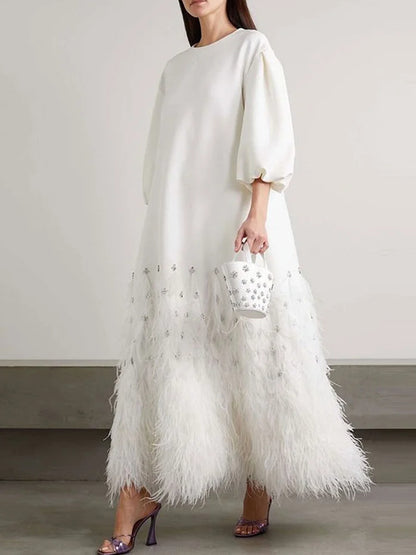 Chiffon Temperament Feather Ladies Dress