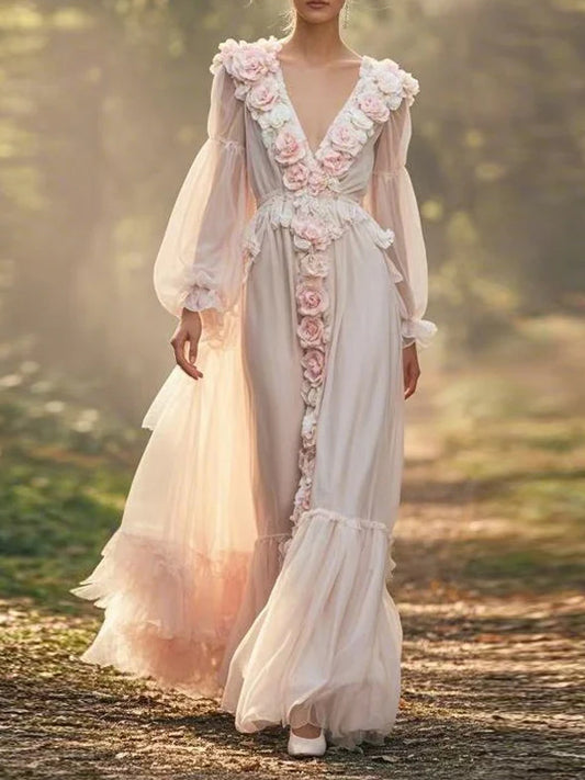 Floral Pleated Chiffon Dress