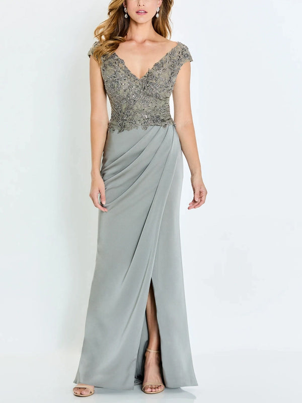 V-Neck Lace Solid Color Maxi Dress