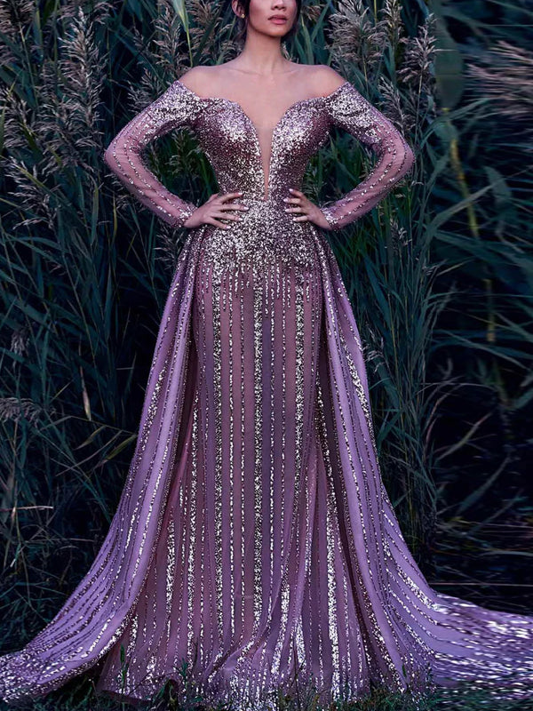 Illusion Deep V-Neck Evening Dress