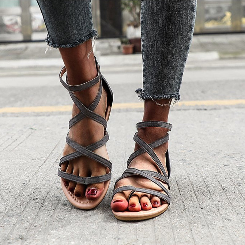 Round toe thong low heel fashion roman shoes flat slippers