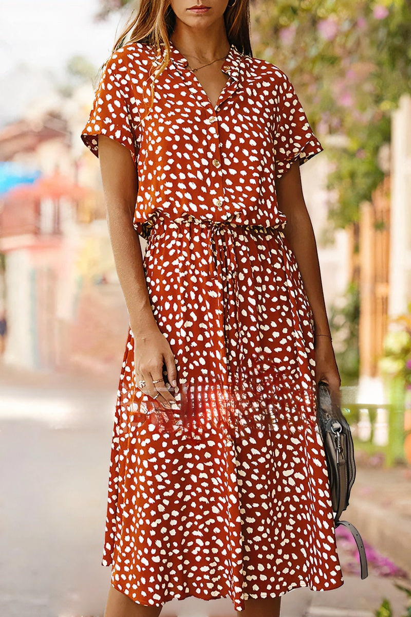 loveedsTM-Polka-dot print short-sleeved midi dress