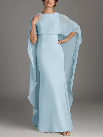 Sky Blue Sheath Scoop Stretch Crepe Dress