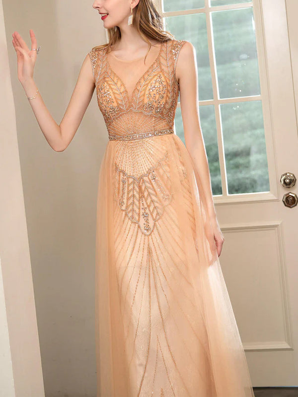 Round Neck Sleeveless Mesh Maxi Dress