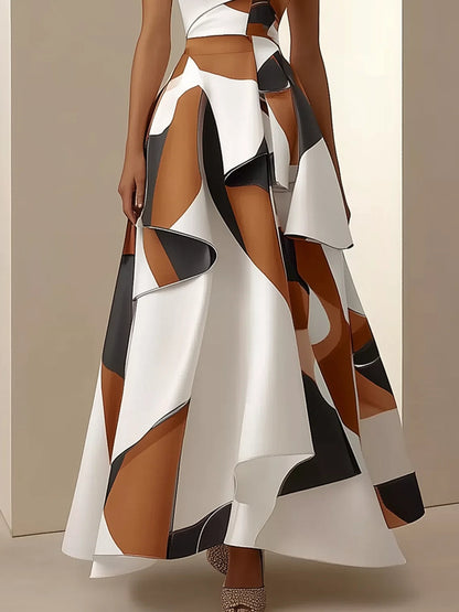 White Color Block Off The Shoulder A-Line Maxi Dress