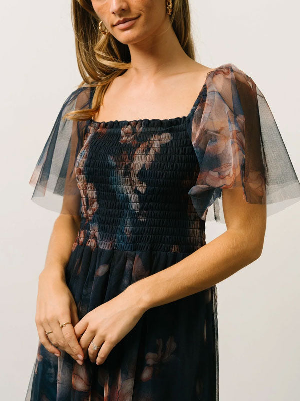 Square Neck Chiffon Temperament Mesh Women's Dress