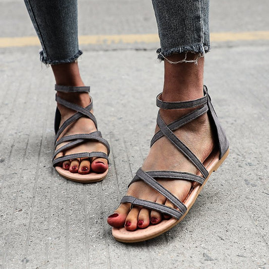 Round toe thong low heel fashion roman shoes flat slippers