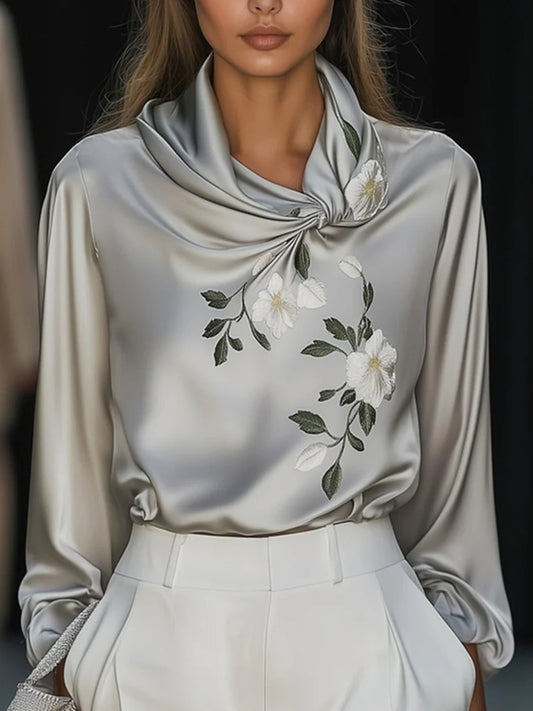 Elegant Satin Embroidered Shirt