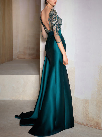 Square Neck Lace Print Maxi Dress