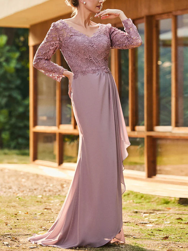 V-neck Lace Solid Color Maxi Dress
