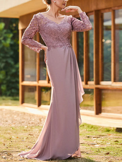 V-neck Lace Solid Color Maxi Dress