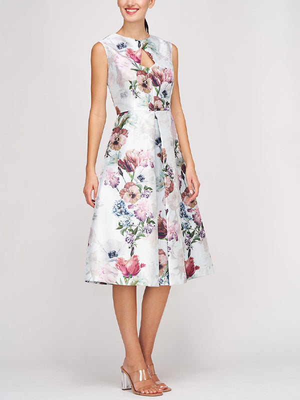 Crew Neck Sleeveless Printed Midi Dress