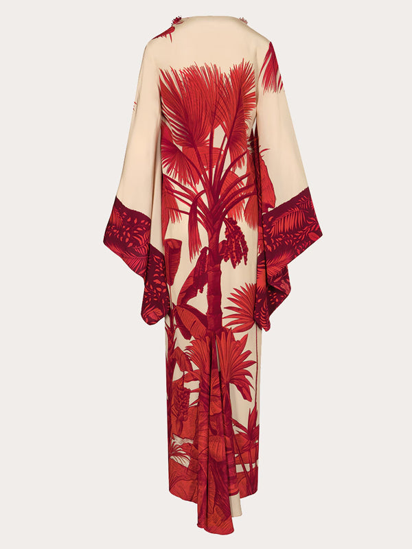 V-neck Elegant Plant Print Holiday Women's Dress