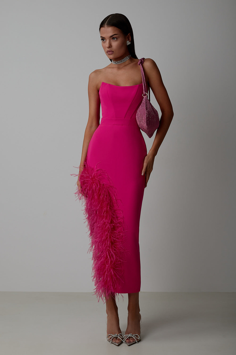 loveedsTM-Strapless Feather Party Dress