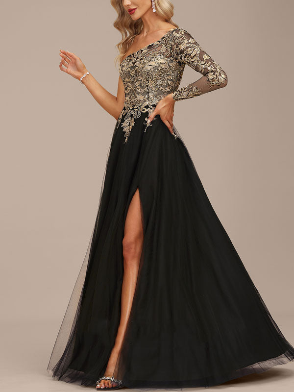A-line Shoulder Length Evening Dress