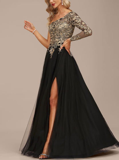 A-line Shoulder Length Evening Dress