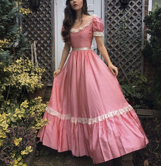 Pink Elegant Exquisite Lace Long Chiffon Ball Gown Evening Dress Wedding Guest/Birthday/Garden Party Dress gh4130