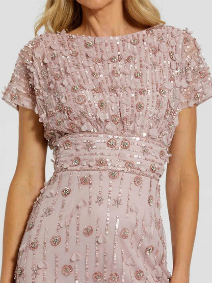 Round Neck Sequined Solid Color Midi Dress